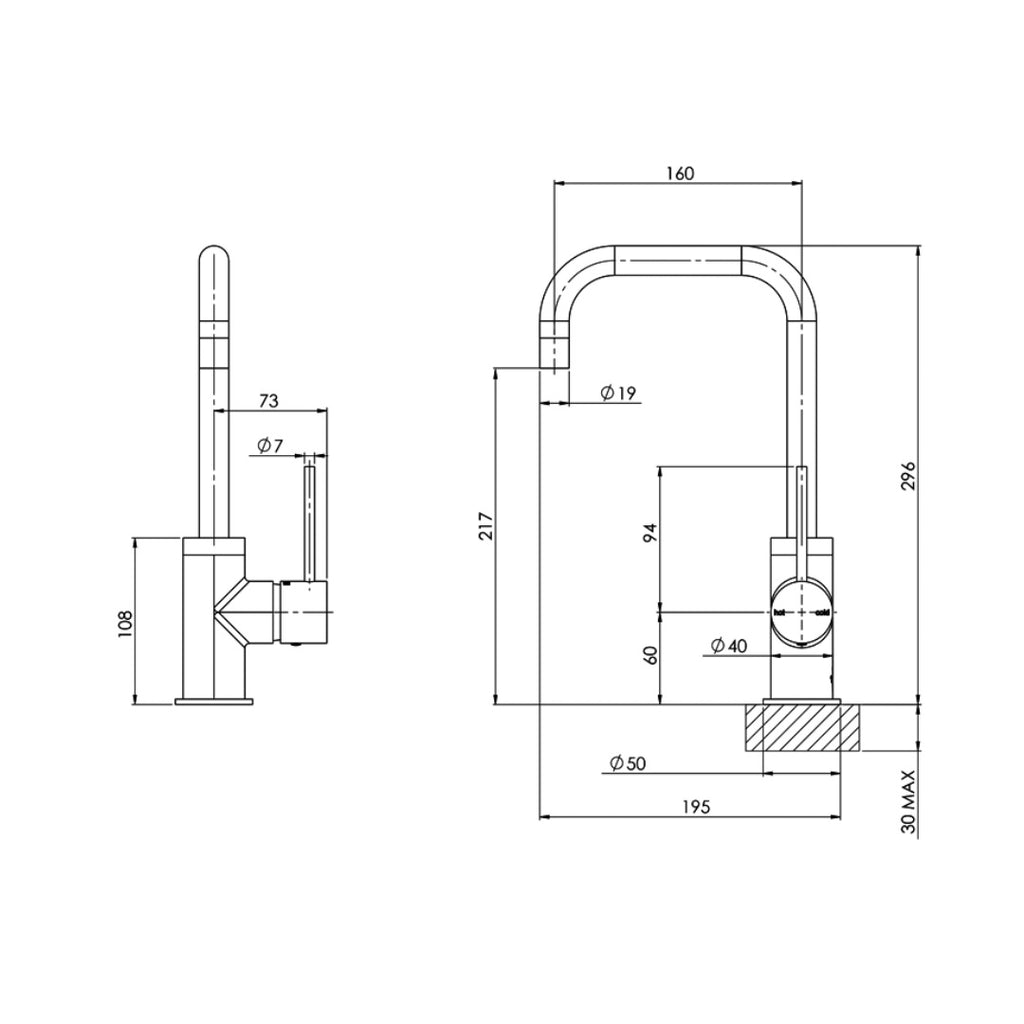 Phoenix Vivid Slimline Squareline Sink Mixer 160mm - Chrome - VS732 CHR