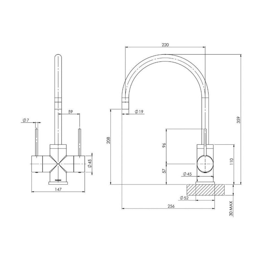 Phoenix Vivid Slimline Twin Handle Sink Mixer 220mm Gooseneck - Chrome - VS712 CHR