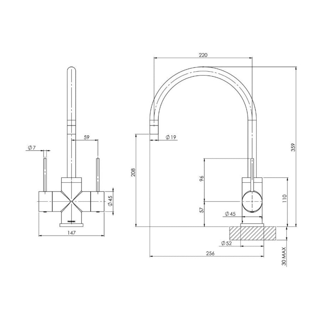 Phoenix Vivid Slimline Twin Handle Sink Mixer 220mm Gooseneck - Chrome - VS712 CHR