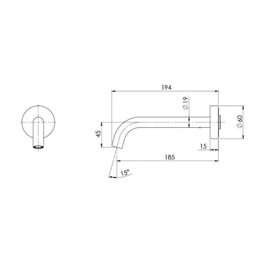 Phoenix Vivid Slimline Wall Basin-Bath Spout 180mm - Matte Black - 119-0810-10