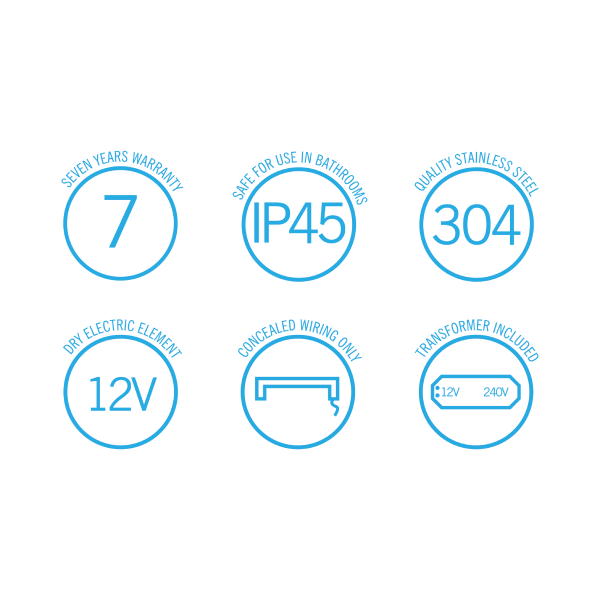 Thermorail 12V Flat Pill 632 Single Bar Heated Towel Rail - DSP6BR Brushed Stainless Steel