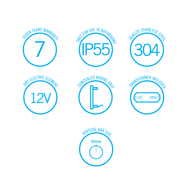Thermorail 12V Round 900 Vertical Single Heated Towel Rail - VS900HBB Brushed Brass