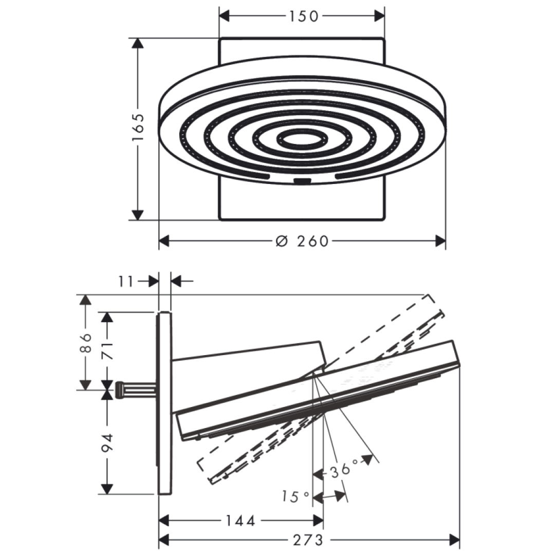 Hansgrohe Pulsify S Overhead shower 260 2jet EcoSmart Includes In-Wall IBox Body - Matte Black - 24151670 + 01800180