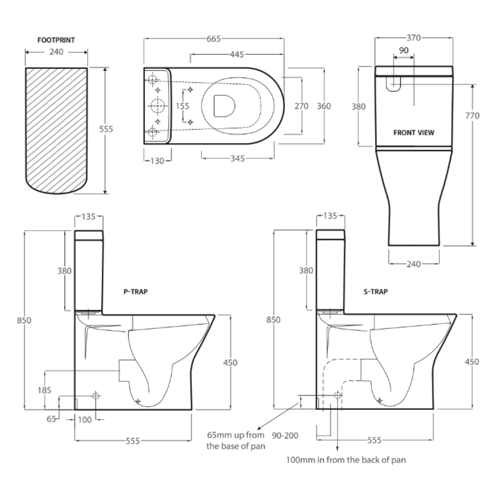 Fienza RAK Resort BTW Toilet Suite S-Trap - Bottom Inlet - 385447WA