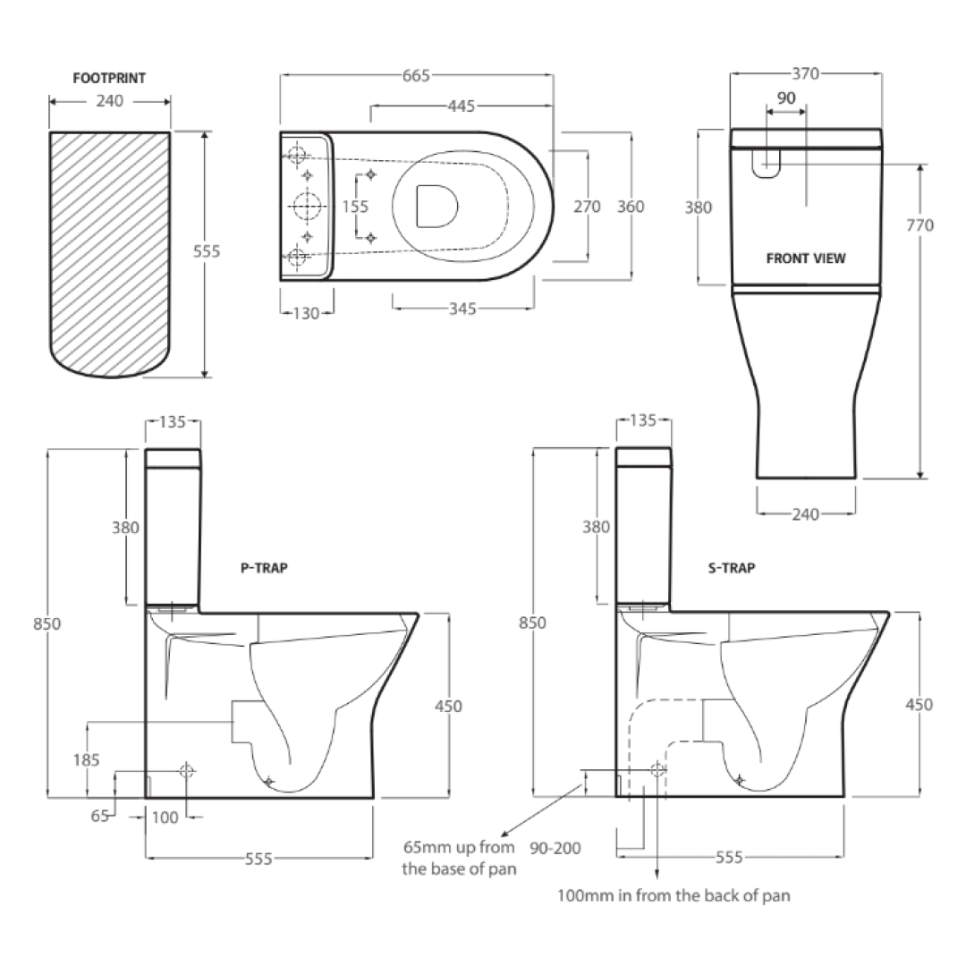 Fienza RAK Resort BTW Toilet Suite S-Trap - Bottom Inlet - 385447WA