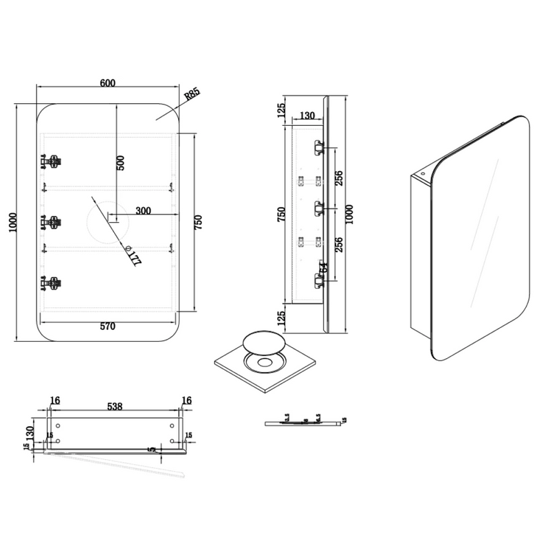 Cassa Design Rec 600 x 1000 Shaving Cabinet - Matte White Interior