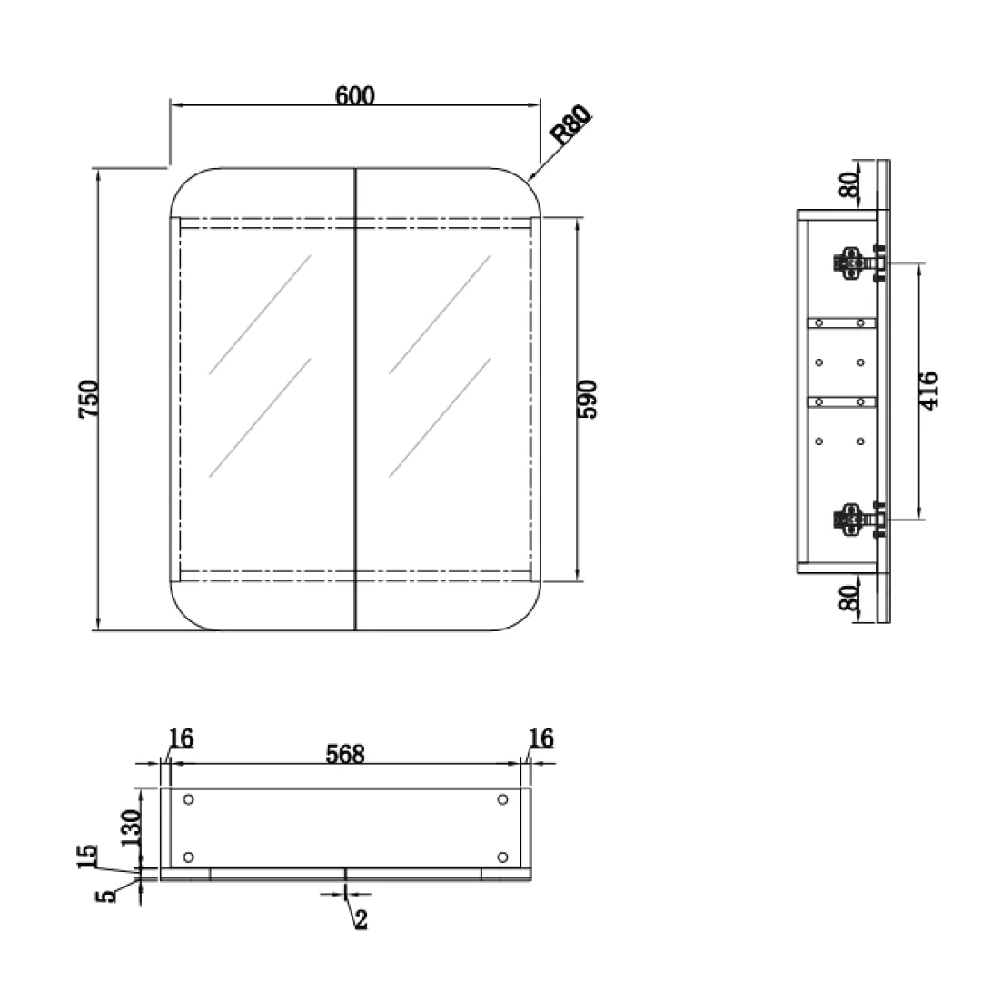 Cassa Design Rec 600 x 750 Shaving Cabinet - Matte White Interior - REC6075MW