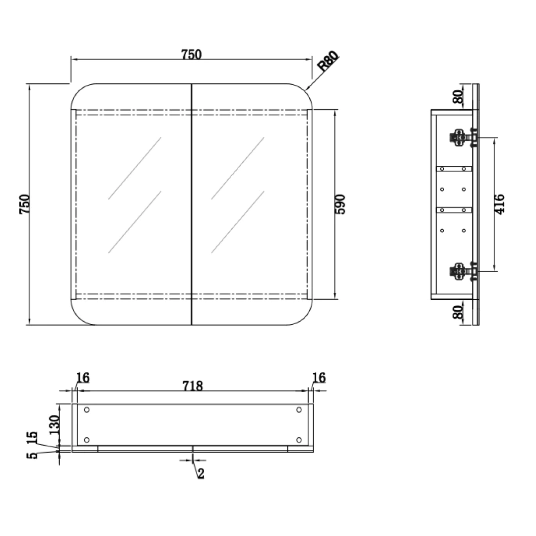 Cassa Design Rec 750 x 750 Shaving Cabinet - Matte White Interior - REC7575MW