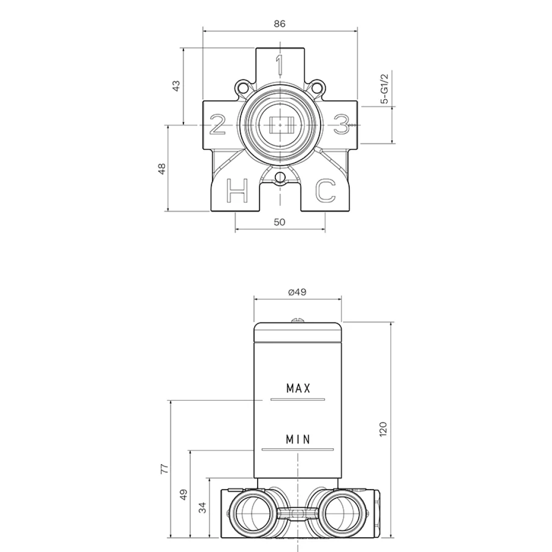 Parisi Recessed Shower/Bath Mixer Body ON-OFF - X2.05W