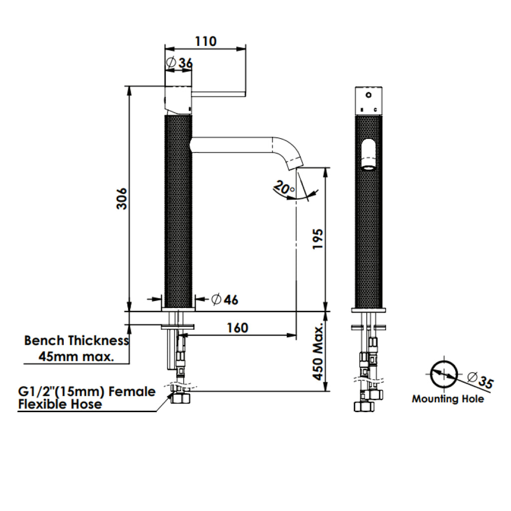 Greens Reflect Tower Basin Mixer - Brushed Nickel - 21302561