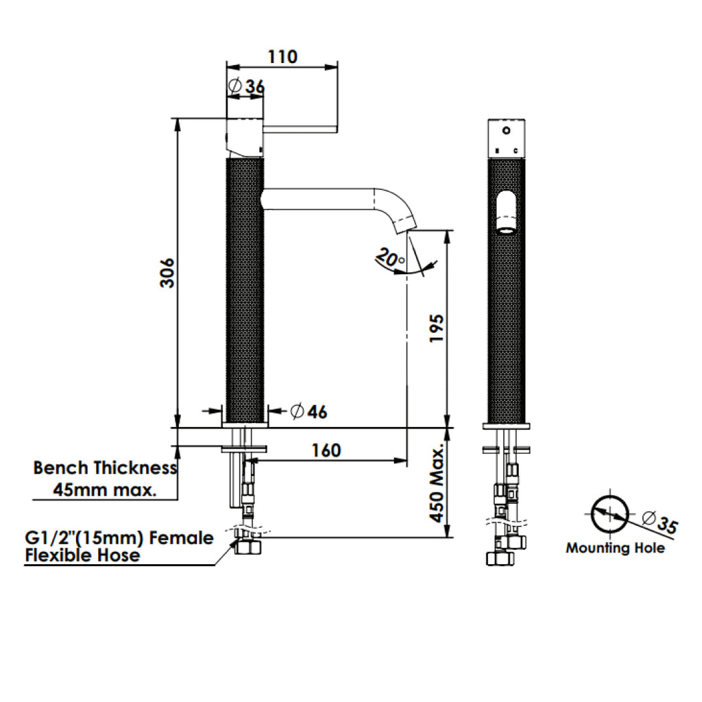 Greens Reflect Tower Basin Mixer - Brushed Brass - 21302566