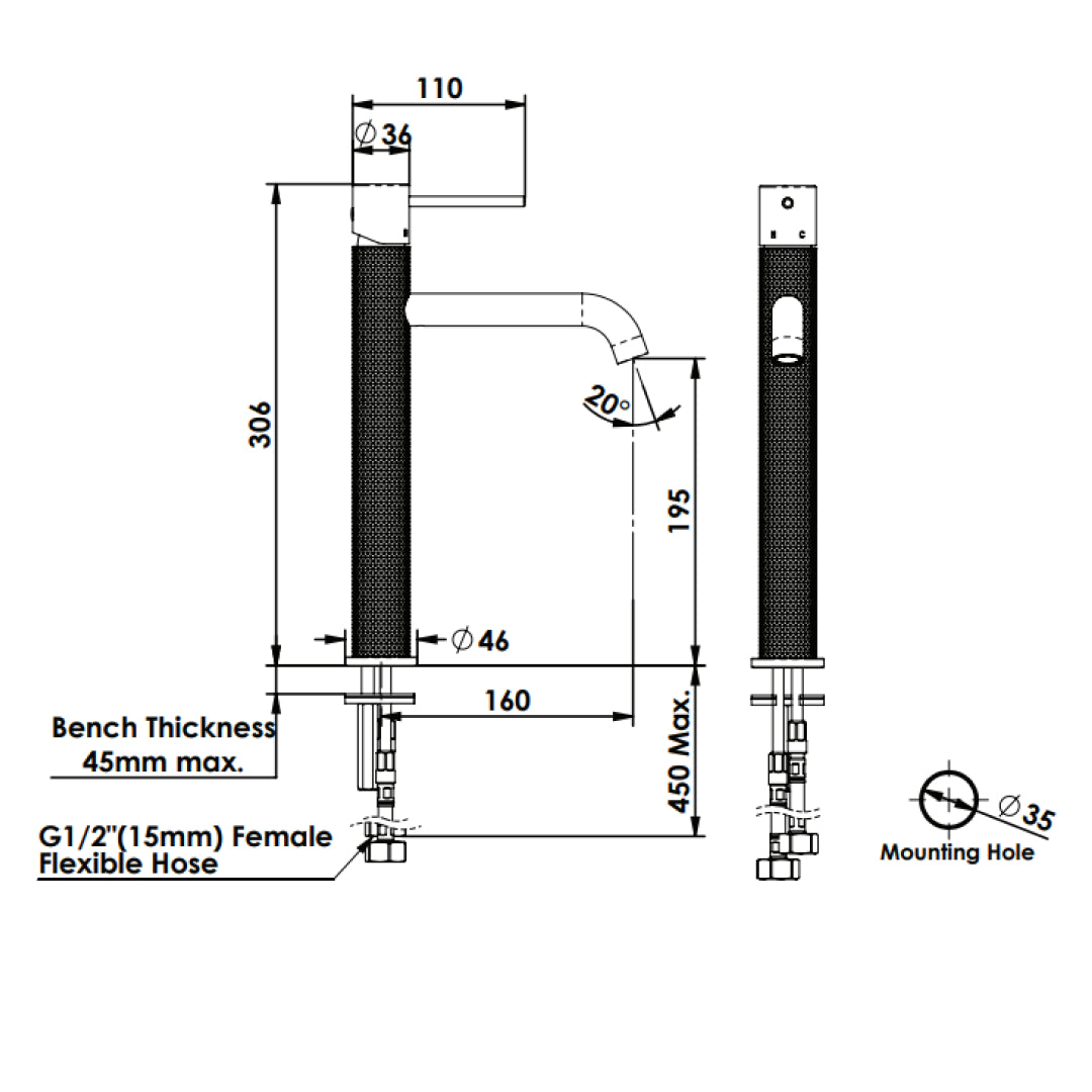 Greens Reflect Tower Basin Mixer - Brushed Copper - 21302568