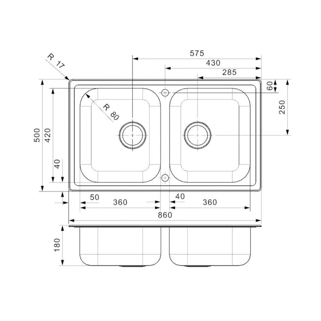 Reginox Monarch Double Bowl Sink - Polished Inox - R27318