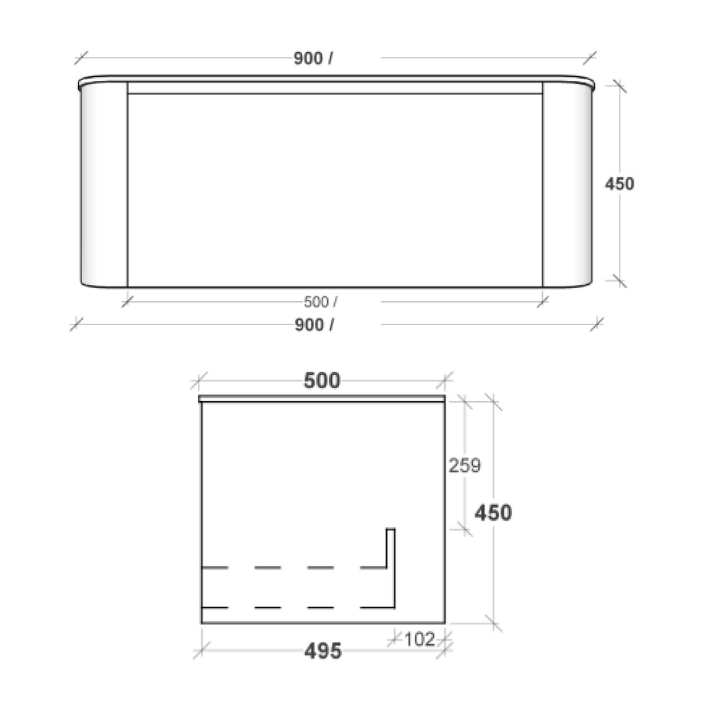 Rifco Contour Wall Hung Vanity 900mm - 12mm Corian Top - CON9S