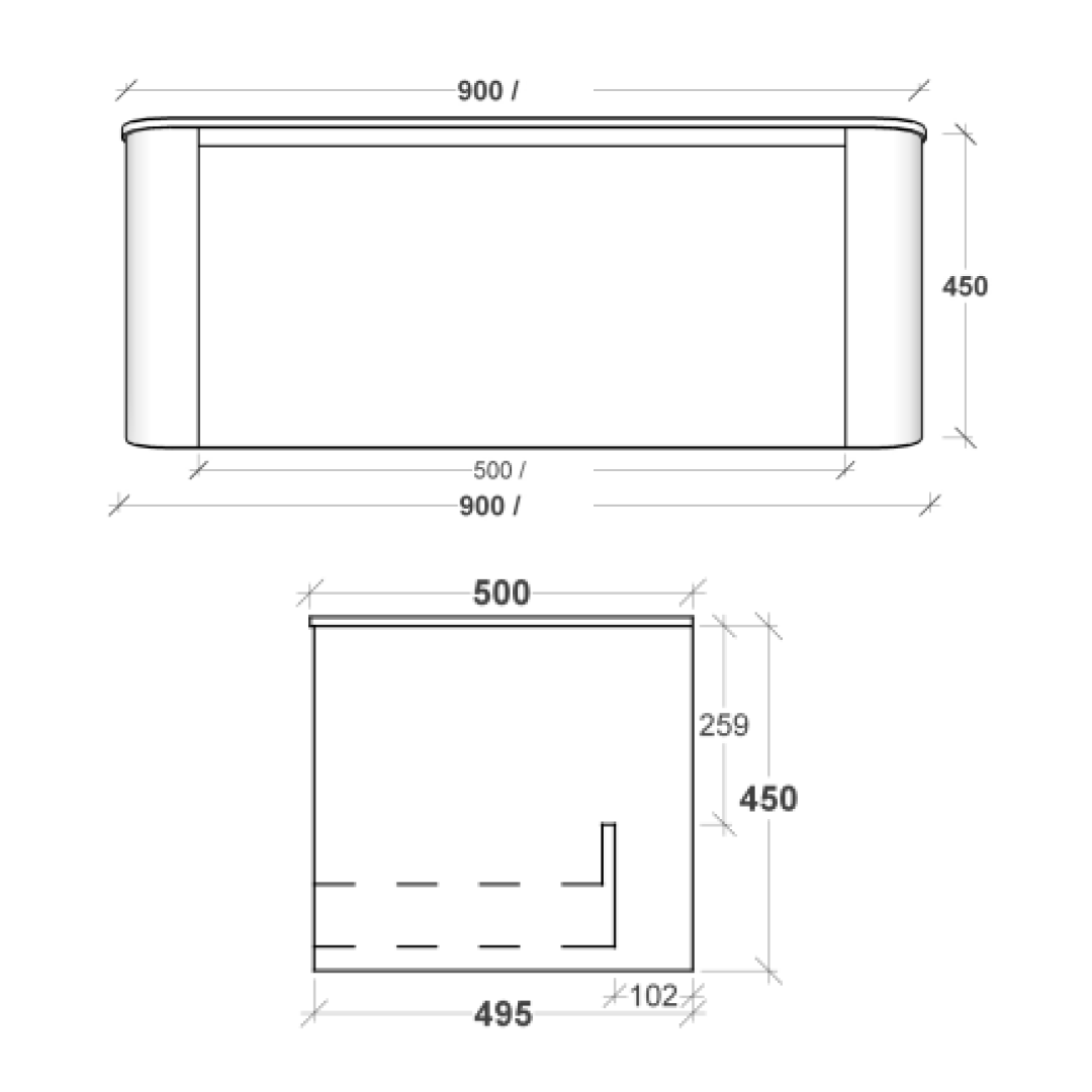 Rifco Contour Wall Hung Vanity 900mm - 12mm Corian Top - CON9S