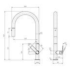 Parisi Slim 30 Kitchen Mixer with Round Spout and Pull Out Spray - Brushed Brass