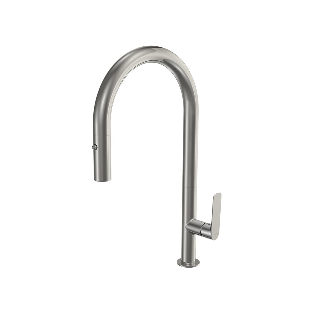Parisi Slim 30 Kitchen Mixer with Round Spout and Pull Out Spray - Brushed Nickel