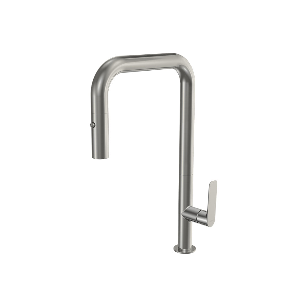 Parisi Slim 30 Kitchen Mixer with Square Spout and Pull Out Spray - Brushed Nickel