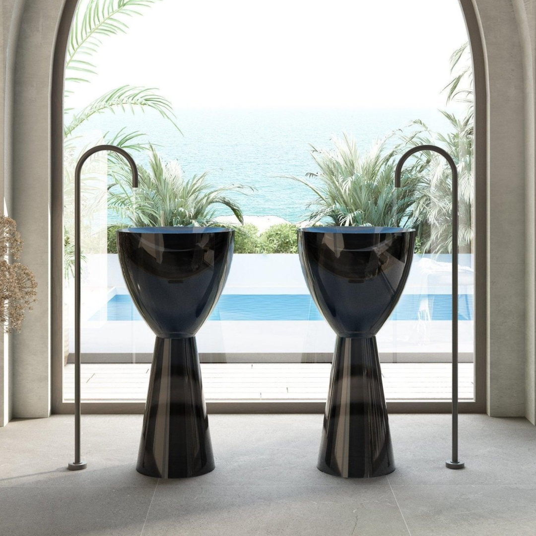 Cassa Wow Translucency Pedestal Basin - Morion Black - SB4590MB