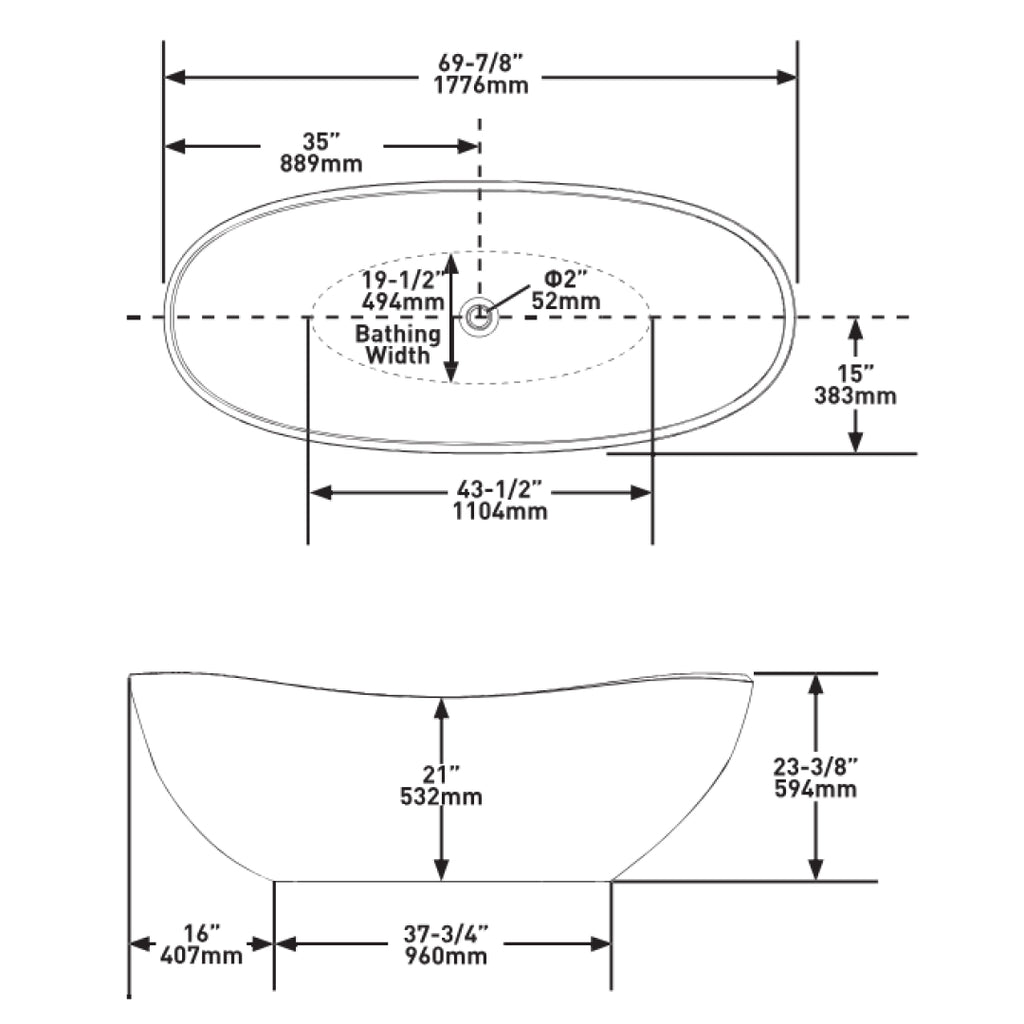 Victoria + Albert Seros 1800 Freestanding Bath - Gloss White - SE2-N-SW-NO