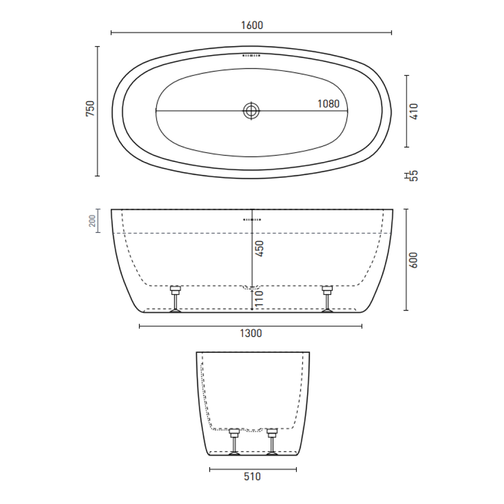 Decina Sheraton 1600 Freestanding Bath - SH1600WIO