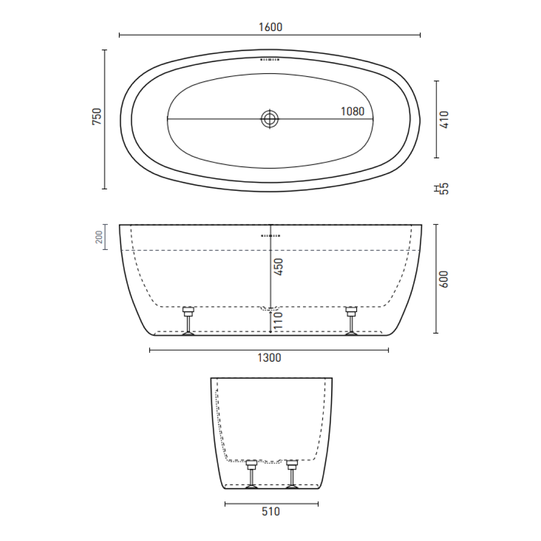 Decina Sheraton 1600 Freestanding Bath - SH1600WIO