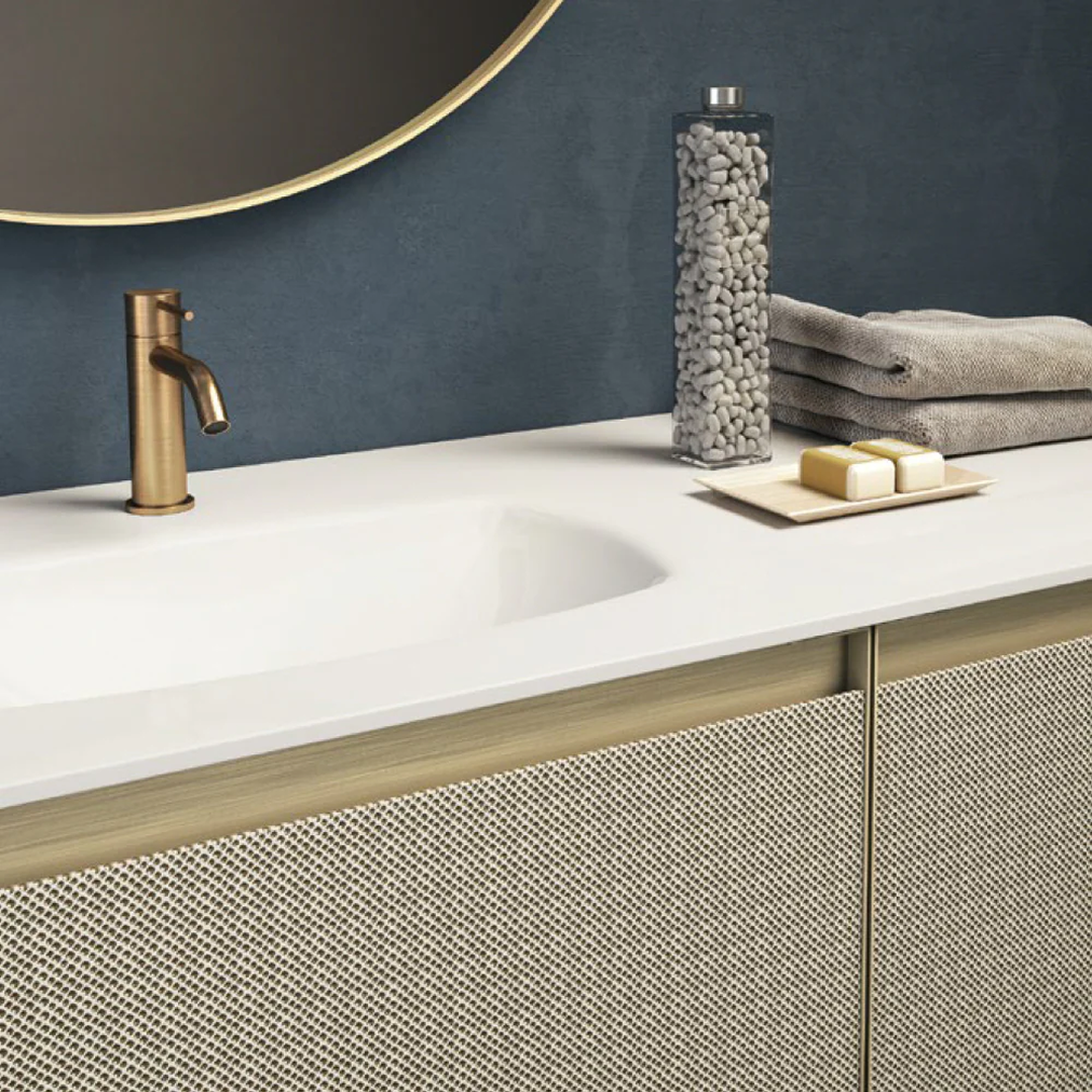 Parisi Esclusivo Skin 1200 Wall Cabinet Filo Argento with Opalite Bianco Left Bowl Top - 1 Tap Hole SK-1201L-FA-OB