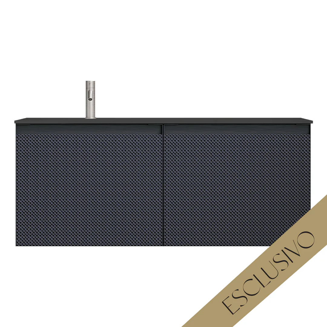 Parisi Esclusivo Skin 1200 Wall Cabinet Filo Mercurio with Opalite Nero Left Bowl Top - 1 Tap Hole SK-1201L-FM-ON