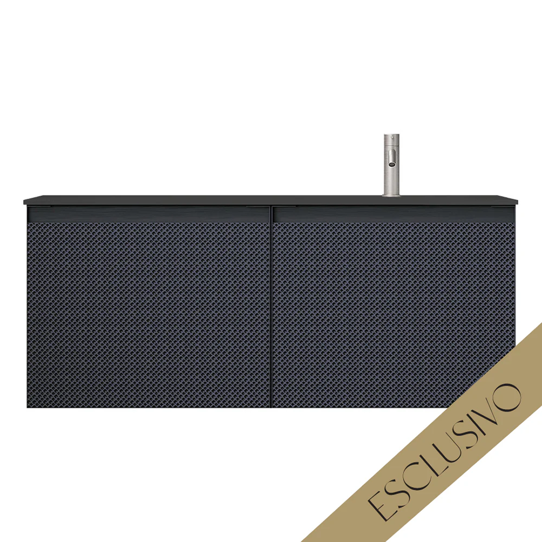 Parisi Esclusivo Skin 1200 Wall Cabinet Filo Mercurio with Opalite Nero Right Bowl Top - 1 Tap Hole SK-1201R-FM-ON