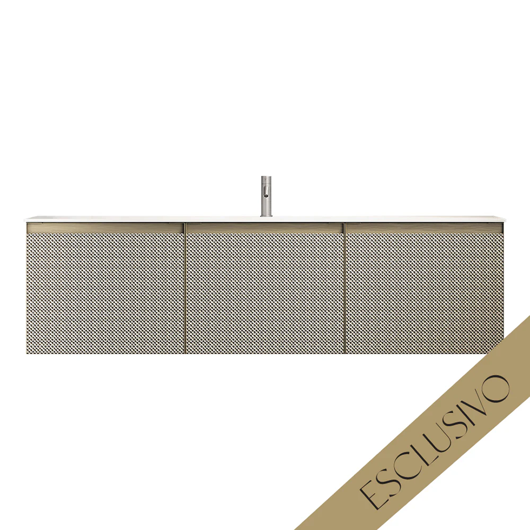 Parisi Esclusivo Skin 1800 Wall Cabinet Filo Argento with Opalite Bianco Bowl Top - 1 Tap Hole SK-1801-FA-OB