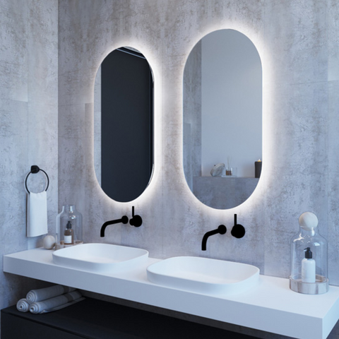 Thermogroup Backlit Pill Shape Mirror with Cool Light 500x1000x45mm 61Watts - Includes Mirror Demister