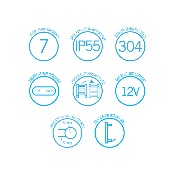 Thermorail 12V Round 550 Ladder Heated Towel Rail - SR2512B Matte Black