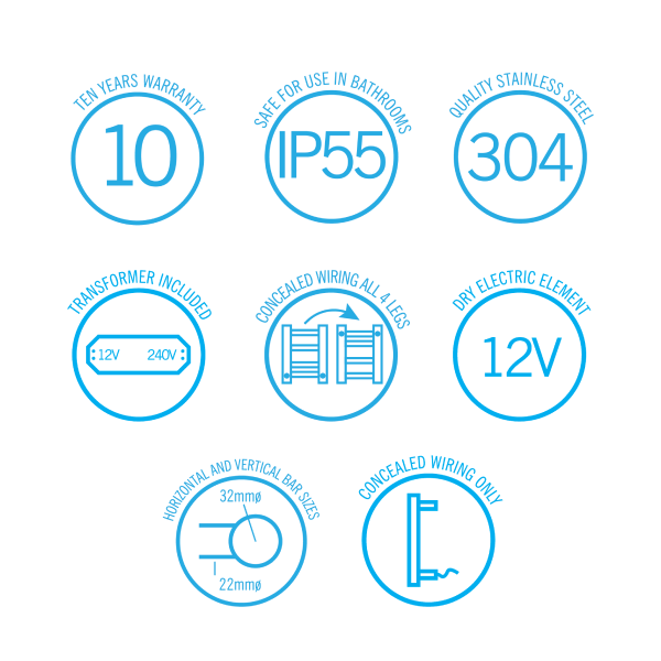 Thermorail 12Volt Round 550 Ladder Heated Towel Rail - SR2512 Polished Stainless Steel