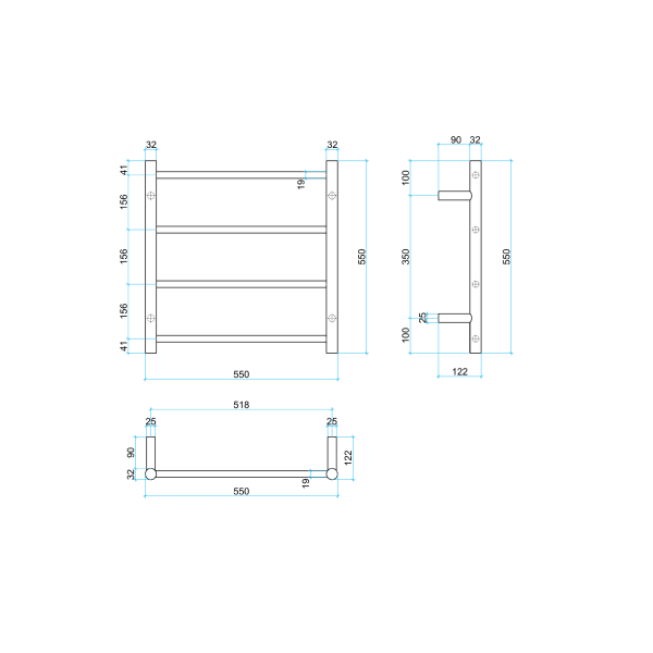 Thermorail 12Volt Round 550 Ladder Heated Towel Rail - SR2512 Polished Stainless Steel