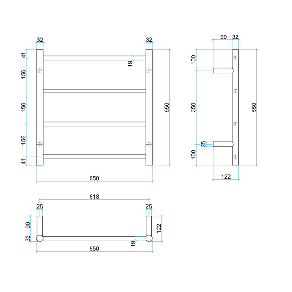 Thermorail 240V Round 550 Ladder Heated Towel Rail - SR25MBB Brushed Brass