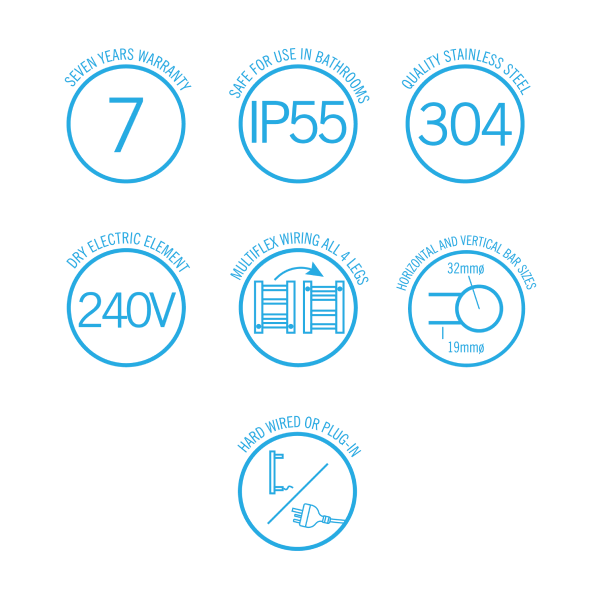 Thermorail 240V Round 550 Ladder Heated Towel Rail - SR25MBN Brushed Nickel