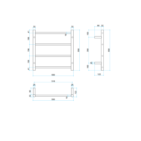 Thermorail 240V Round 550 Ladder Heated Towel Rail - SR25MBN Brushed Nickel