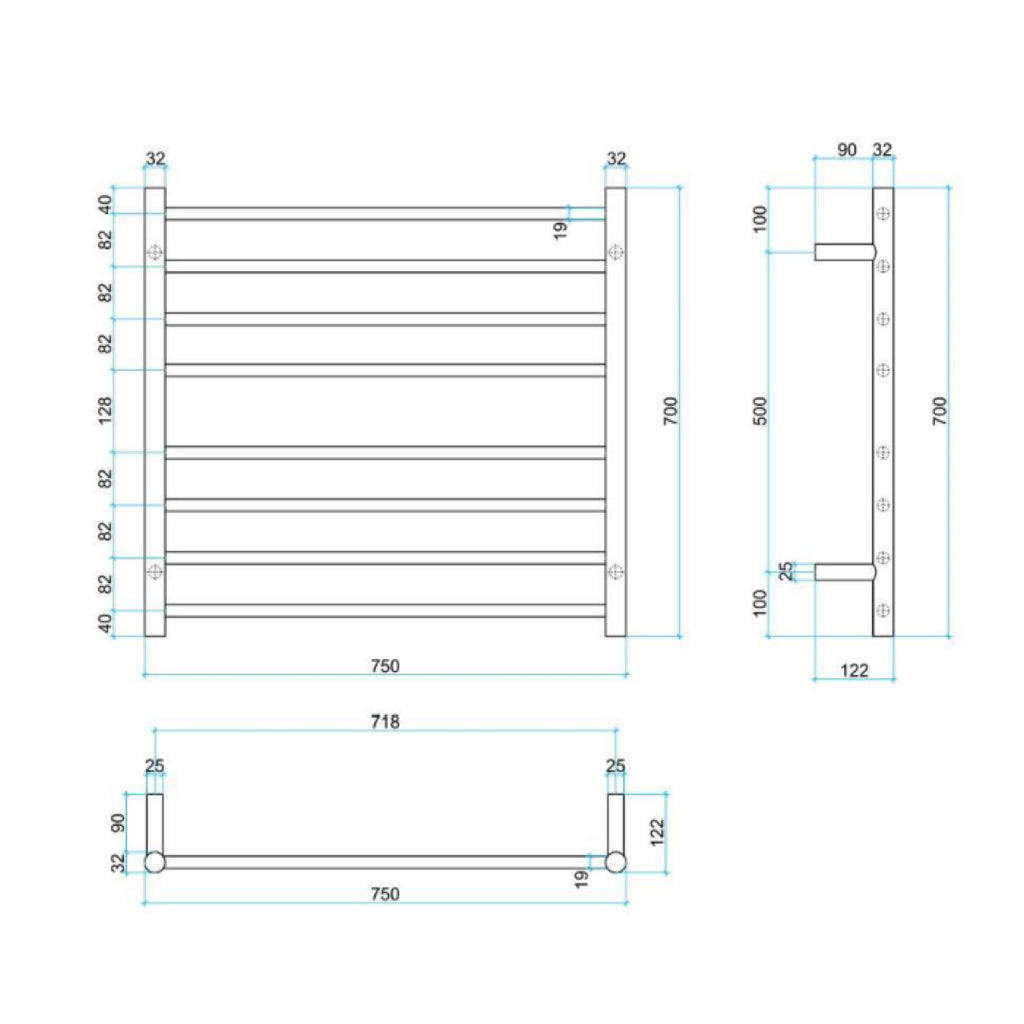 Thermorail240V Round 750 Heated Towel Rail - SR33MB Matte Black