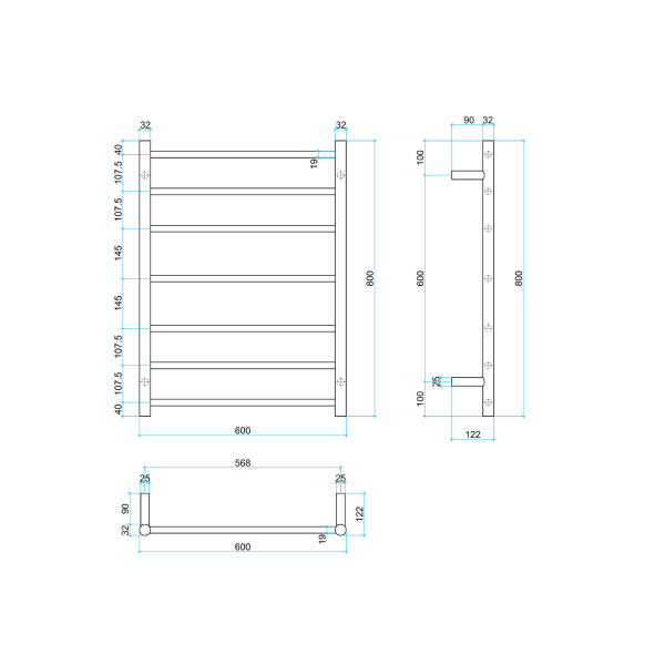 Thermorail 240V Round 600 Ladder Heated Towel Rail - SR44MBB Brushed Brass