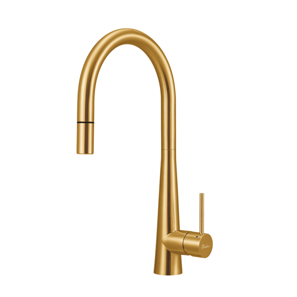 Oliveri Essente SS316 Gooseneck Pull Out Sink Mixer - Brushed Gold - SS31625-AU