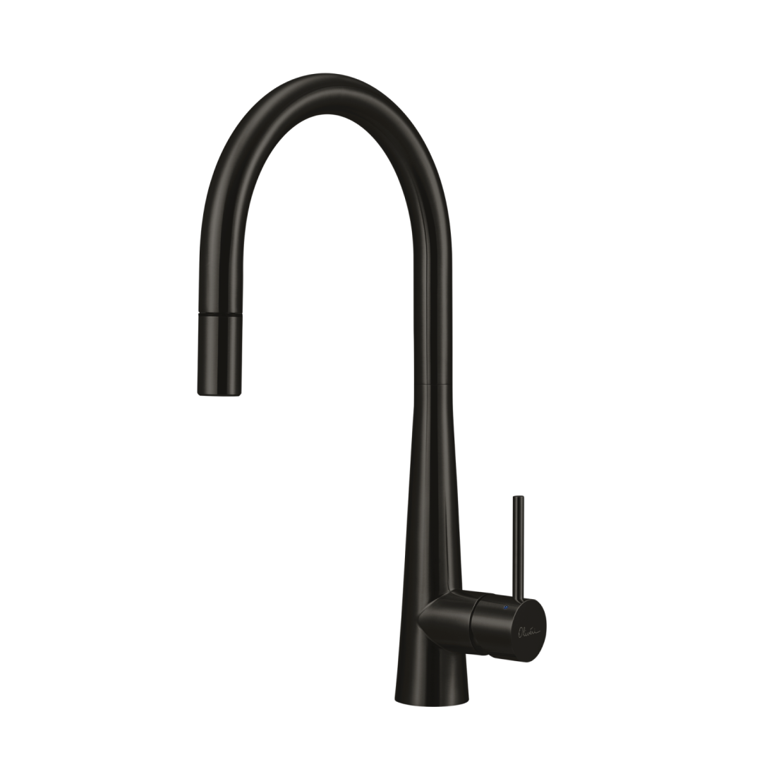 Oliveri Essente SS316 Gooseneck Pull Out Sink Mixer - Brushed Black - SS31625-BL