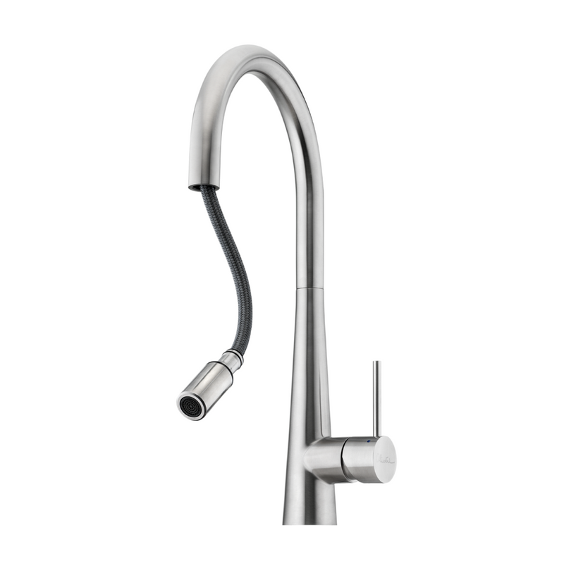 Oliveri Essente SS316 Gooseneck Pull Out Sink Mixer - Natural Stainless Steel