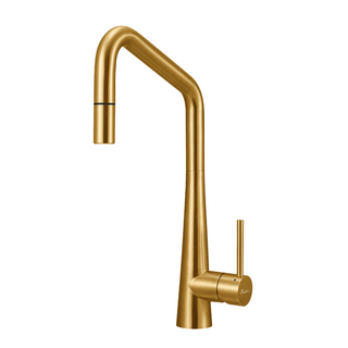 Oliveri Essente SS316 Square Gooseneck Pull Out Sink Mixer - Brushed Gold - SS31675-AU