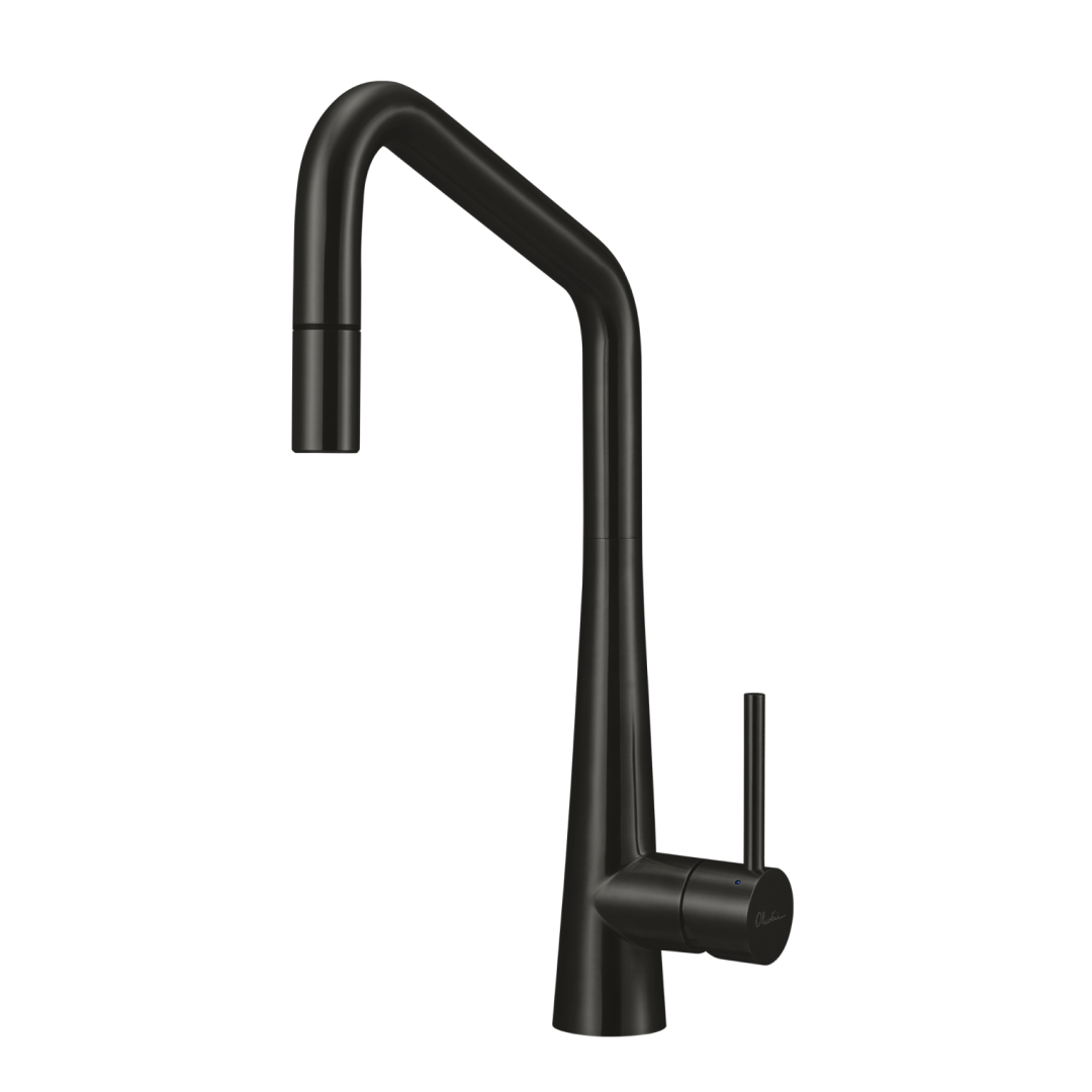 Oliveri Essente SS316 Square Gooseneck Pull Out Sink Mixer - Brushed Black - SS31675-BL