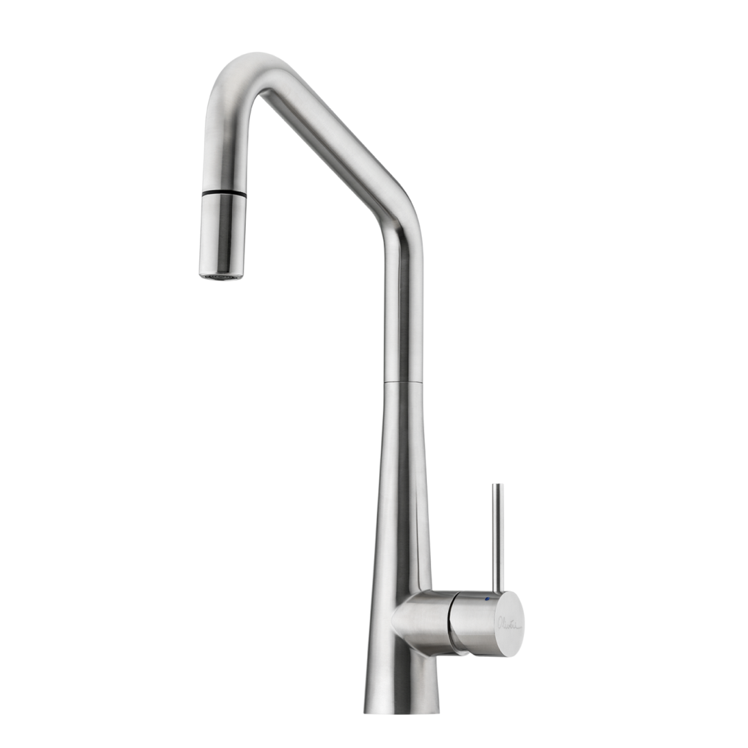 Oliveri Essente SS316 Square Gooseneck Pull Out Sink Mixer - Natural Stainless Steel - SS31675
