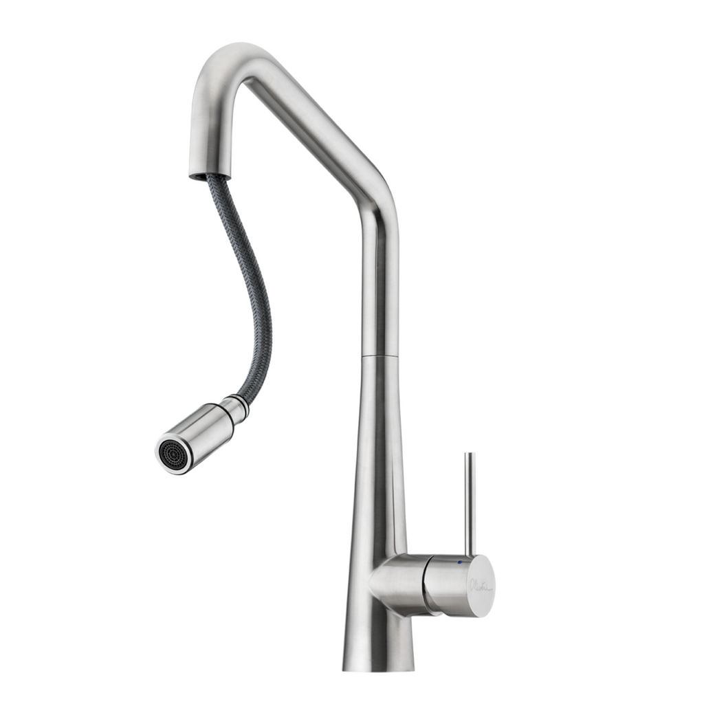 Oliveri Essente SS316 Square Gooseneck Pull Out Sink Mixer - Natural Stainless Steel - SS31675