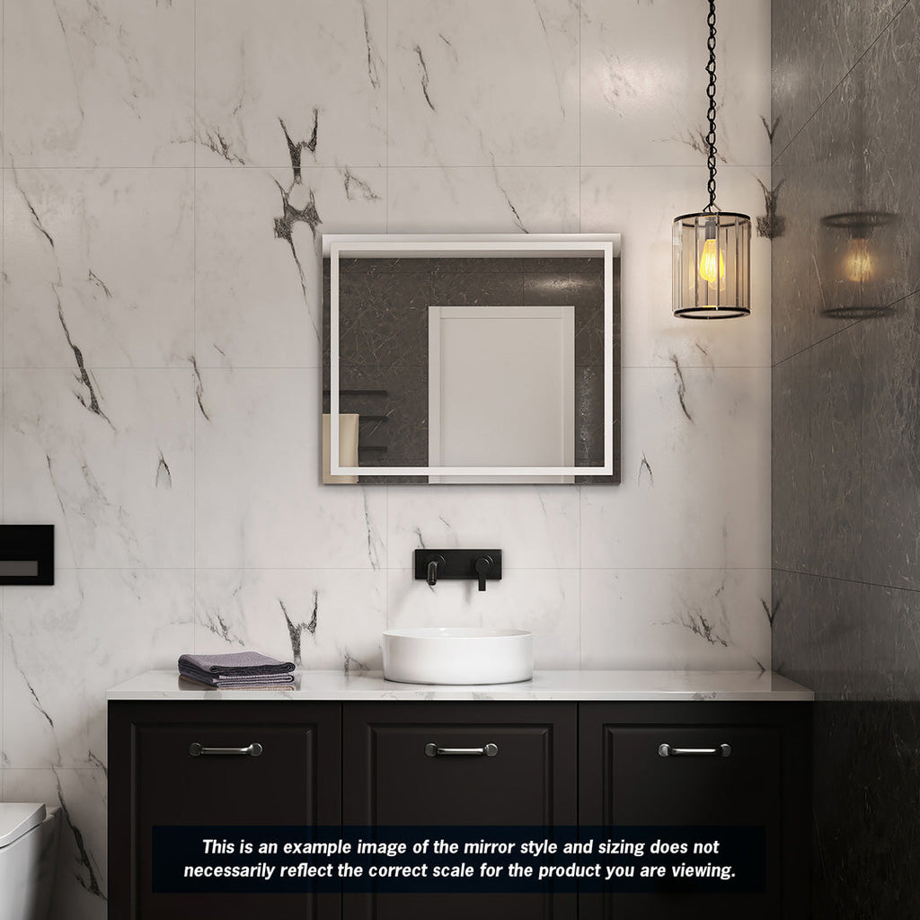 Thermogroup Sierra Rectangle Polished Edge Mirror with Sandblasted Border - 900x750mm with Hangers and Demister - SS9075HND