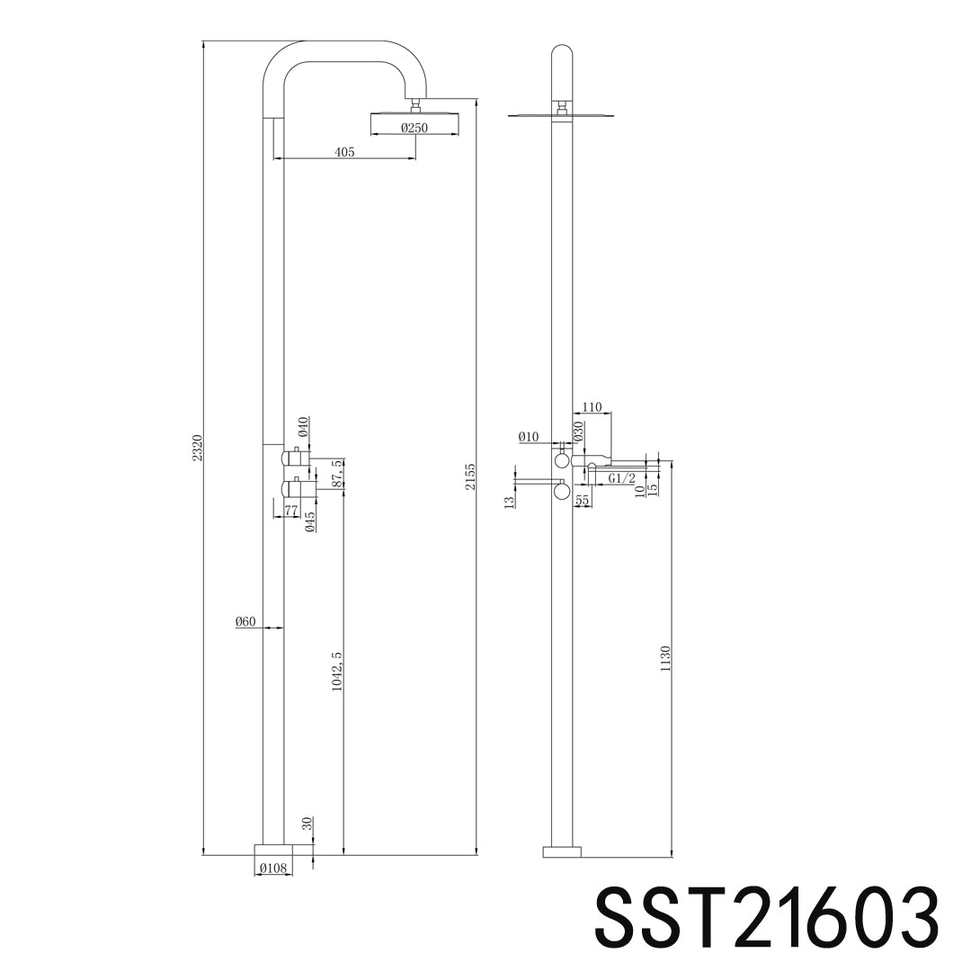 Linkware Elle 316 Stainless Steel Freestanding Twin Shower - Brushed Stainless - SST21602B