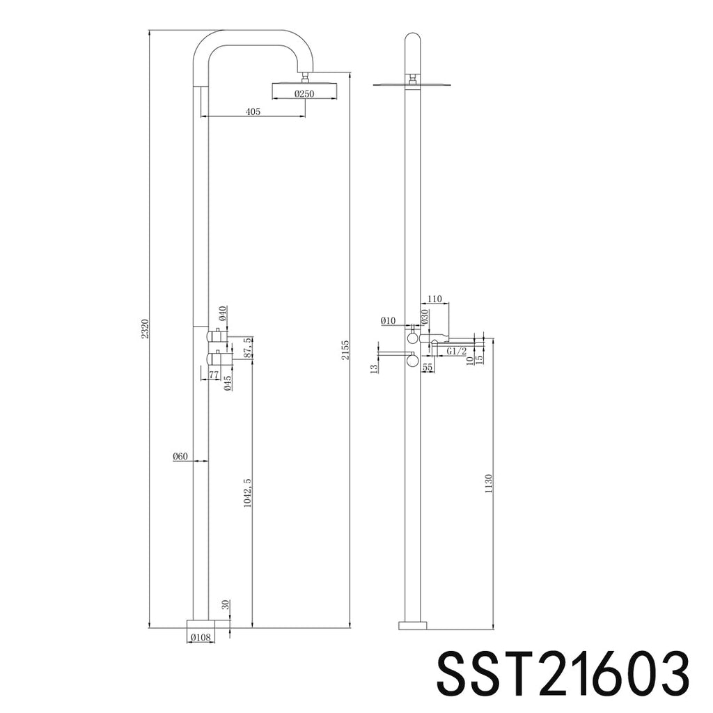 Linkware Elle 316 Stainless Steel Freestanding Twin Shower - Matte Black - SST21602MB
