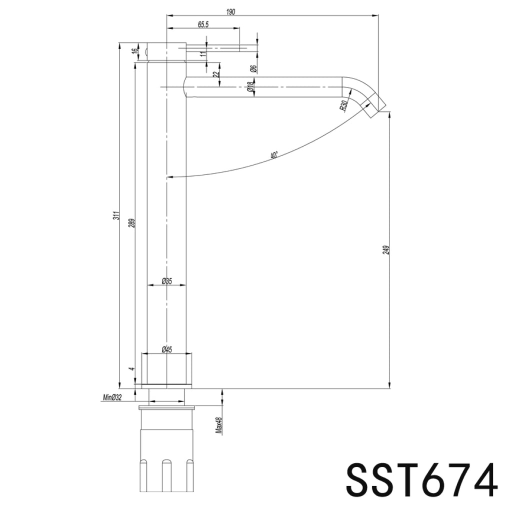 Linkware Elle 316 Stainless Steel Hi-Rise Basin Mixer - Chrome - SST674CP